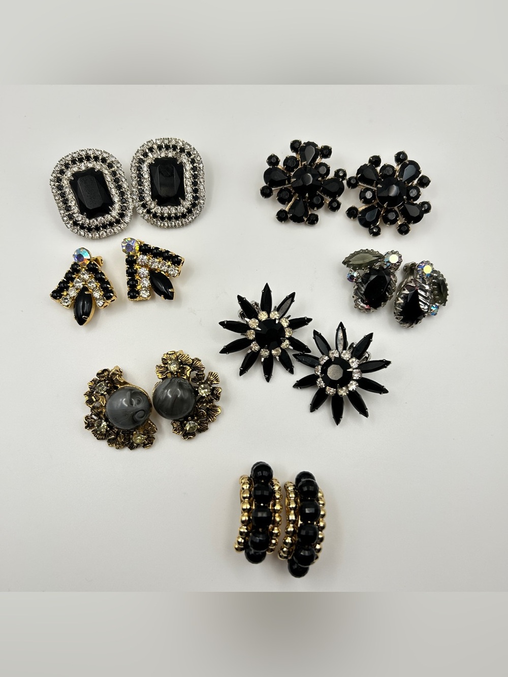 Vintage Black Rhinestone Clip On Earrings Mixed Lot Judy Lee Selro Selini Napier
